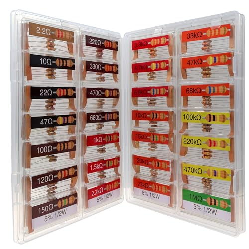 EEEEE 1/2w 28 Values 280pcs with 5% Carbon Resistor Assortment Kit and Electrical Industrial Assorted Set K Ohm Pack for Led Lights (2.2 Ohm - 1M Ohm)