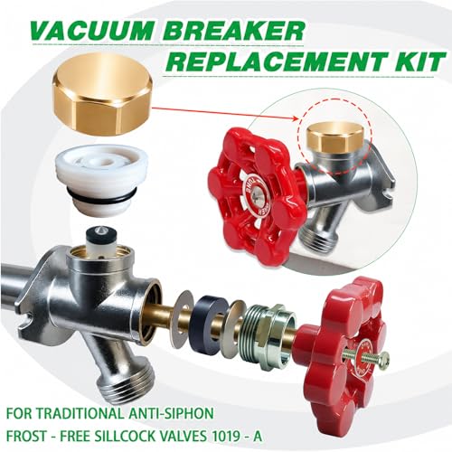 Gold Metal ASSE 1019-A Vacuum Breaker Check Valve Repair Kit, Anti-Siphon Replacement Parts, Corrosion Resistant, Solid Brass Top Cover, Plastic Body, Plunger & O-Ring, 1 Pack - color: yellow metal