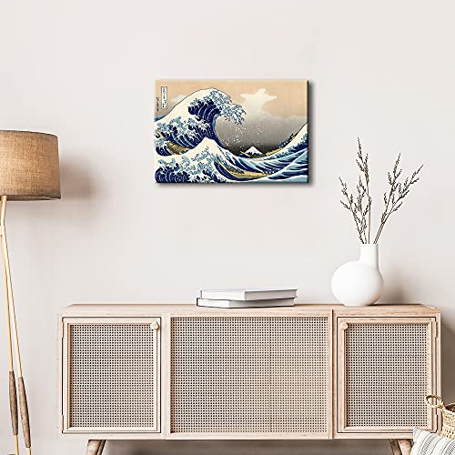 Wieco Art Great Wave of Kanagawa Katsushika Hokusai Modern Stretched and Framed Canvas Prints Artwork Abstract Landscape Pictures Paintings on Canvas Wall Art for Home Office Decorations Wall Decor - size: 18"L x 12"W