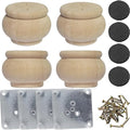 2 Inch Wooden Furniture Legs, Solid Wood Unpainted Replacement Furniture Legs, Cabinet Legs/Desk/Sofa/Bookcase Bun Feet, DIY Wooden Round Legs with Mounting Plate & Screws Set of 4 (2 Inch) - size: 2 Inch