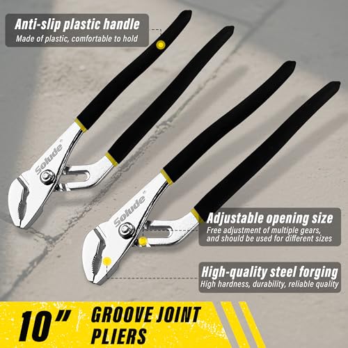 4-Piece Pilers Set with10 Inch Groove Joint Pliers, Adjustable Wrench and 6 Inch Long Nose, Lineman's Pliers for Home Use and DIY Project - style: 4 Pack 6" & 10"