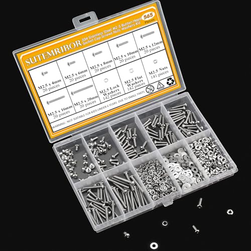 565 Pieces M2.5 Screws Nuts Washers Set, Sutemribor M2.5 x 4/6/8/10/12/16/20mm Button Head Socket Cap Screws Nuts Washers Assortment Kit, 304 Stainless Steel, Fully Threaded - size: M2.5, style: Button Head Socket Cap
