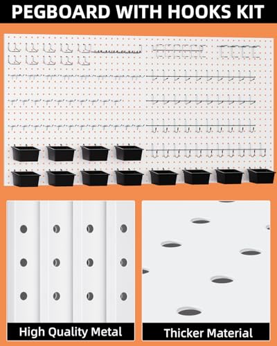 INCLY 158PCS White Metal Pegboard Wall Organizer 48x24 Inch - color: White, size: 48x24 Inch