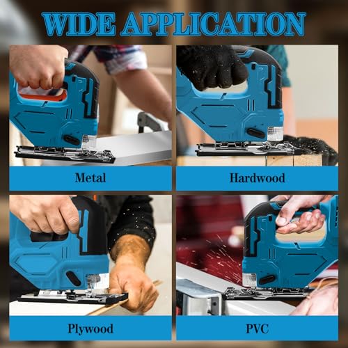 Cordless Jig Saw for Makita 18v Max Battery(Tool Only), Electric Jigsaw Cut Off Tool 400W 2700RPM 45° Beveled Cutting 3 Orbital Setting with 6 Blades for Straight/Curve/Circle Cutting (for Makita) - style: for Makita