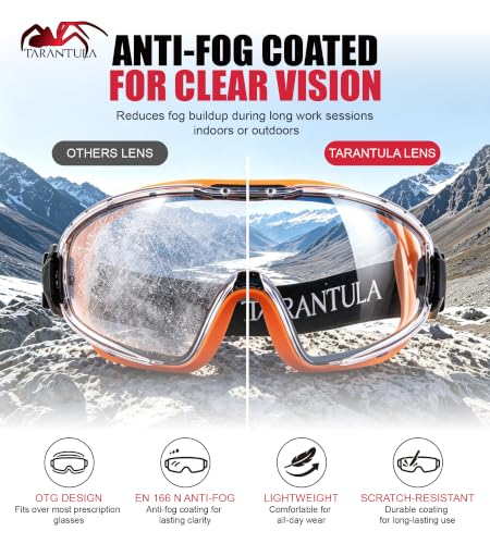 ANSI Z87.1+ Safety Goggles Over Glasses, Anti-Fog&Anti-Scratch UV380 Lenses - color: Orange