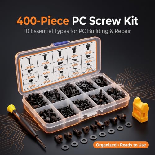 mankk 400PCS PC Screws & Standoffs for Motherboard SSD Fan Case DIY Repair - color: Black