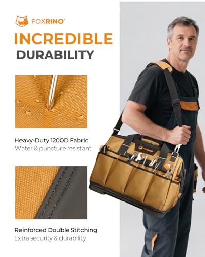Foxrino Heavy Duty Tool Bag 16-Inch, 42-Pocket Portable Empty Tool Box Organizer Storage, Anti-Collapse Toolbox Organization, 1200D Oxford Soft Handle Carrying Toolbag, Gifts for Men Father Dad