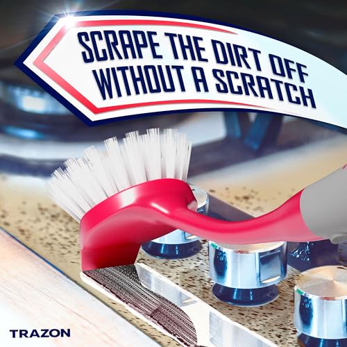 Dish Brush Set of 4 - Kitchen Scrub Brushes with Non-Slip Long Handle for Cleaning, Scrubber, Dishwashing, Dishes, Bottles, Straws, Cups, Pots & Sink, Red - color: Red