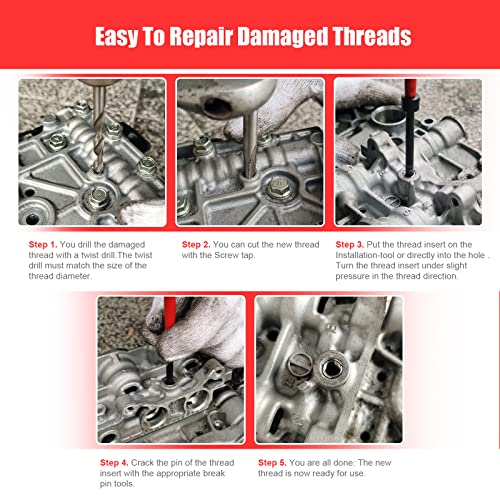 BILITOOLS M3x0.5 Helicoil Thread Repair Kit Metric, HSS Drill Heli Coil Repair Kit - size: M3 x 0.5, style: Metric