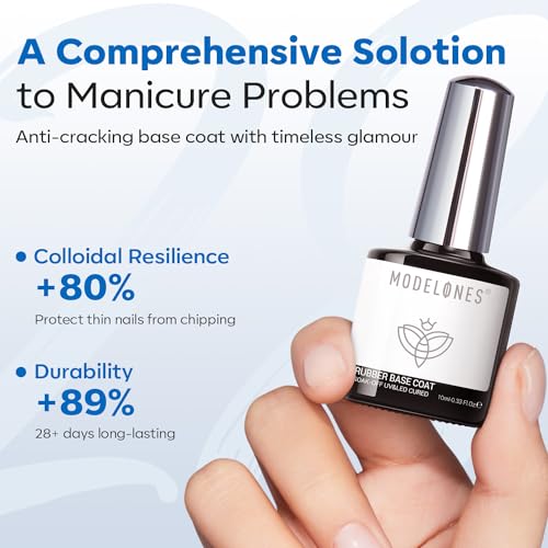 modelones Rubber Gel Base Coat Clear Builder Nail Gel for Weak Nails - color: Rubber Builder Base Coat Clear