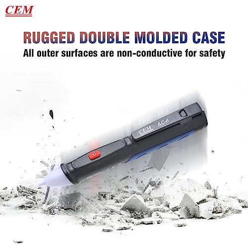 Voltage Tester,CEM AC-6 Non-Contact Voltage Detector,Electrical Tester,AC,LCD Display in Percentage,Buzzer Alarm,Live Wire Tester,Wire Breakpoint Finder - Black-Built-in/External Battery (Random)