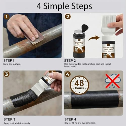 Black Touch Up Paint for Metal，2-in-1 Rust Converter，6.35 Fl oz - color: Metallic Black