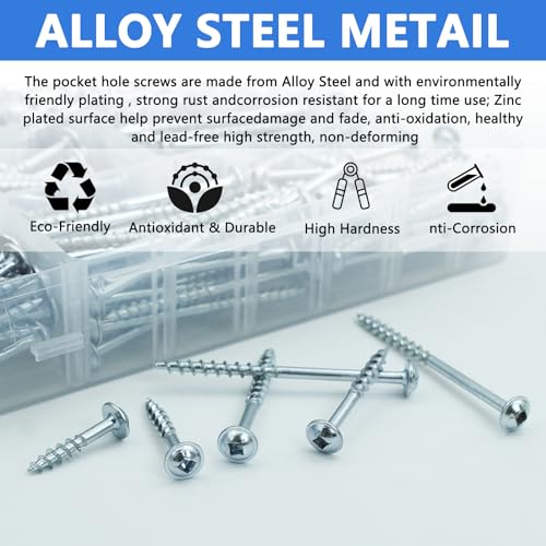Pocket Hole Screws 350 PCS, 5 Sizes #8 x 1 to 2-1/2" Coarse Thread Wood - color: 350PCS(Zinc Coated)