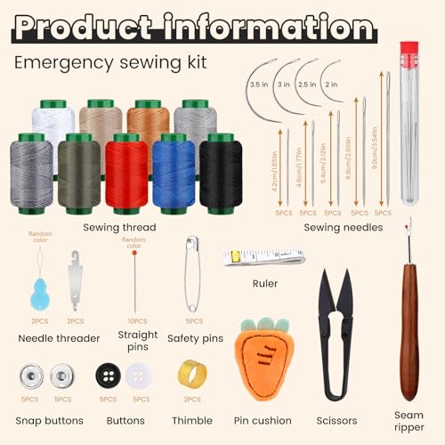 TLKKUE Sewing Kit, Travel Sewing Kit with Upholstery Threads and Needles - color: 9 Colors Thread