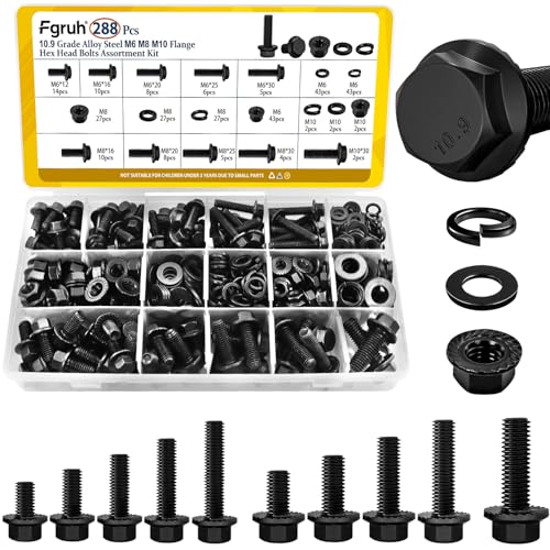 288PCS M6 M8 M10 Flange Bolt Assortment Kit, Length 12/16/20/25/30 mm - size: M6 M8 M10 288pcs