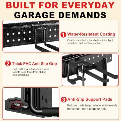 Garage Tool Organizer Wall Mount 49.5 inches with 10 Adjustable Heavy-Duty Hooks, Garage Organization, Garden Tool Storage Rack, Yard, and Shed, Holds Up to 400 lbs - size: 49.5" | 3 Panels + 10 Hooks