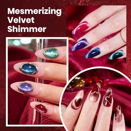 Beetles Fall Cat Eye Gel Nail Polish Set, 6 Colors Glitter Gel Polish Kit - color: 0-0-Brilliant Velvet