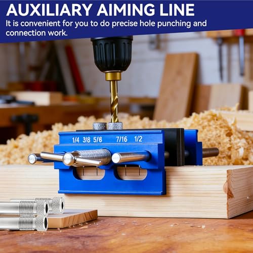 Self Centering Doweling Jig Kit, Drill Jig For Straight Holes Biscuit Joiner Set With 6 Drill Guide Bushings, Adjustable Width Drilling Guide Power Tool Accessory Jigs (XL)