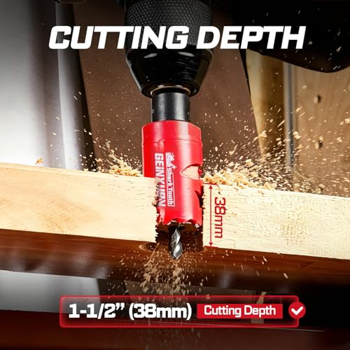 GEINXURN 9PCS Hole Saw Kit 5/8'' to 2-1/8'' (16mm-54mm) with Hole Saw Mandrel and Hex Wrench,HSS Bi-Metal Hole Cutter with Shark Tooth for Wood,Drywall, PVC Boards and Thin Metal - color: 9PCS 5/8“-2-1/8” Hole Saw Set with Mandrel