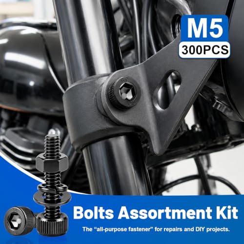 300Pcs M5 Screw Hex Socket Head Cap Bolt Kit M5x8-35mm 12.9 AlloySteel - size: G12.9 M5 300PCS