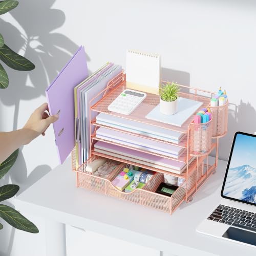 gianotter 5-Tier Desk Organizer with Drawers and File Holders - color: Rose Gold, size: 5T