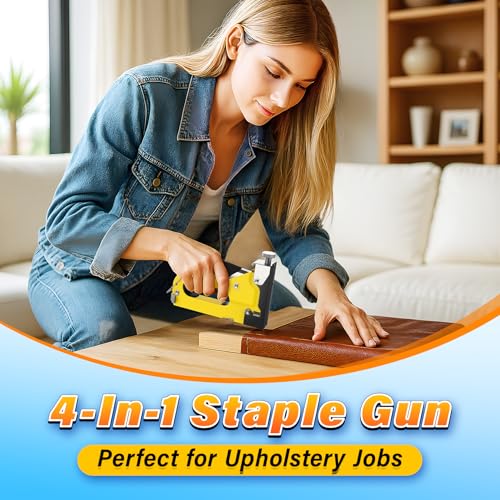 DIYSELF Staple Gun Heavy Duty 4-in-1 Upholstery Stapler with 4000 Staples - color: Yellow