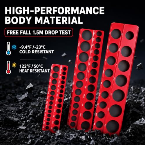 3PCS Magnetic Socket Organizer, Red SAE Socket Tray