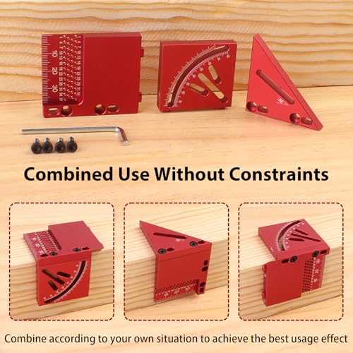 45/90 Degree Aluminum Alloy Woodworking Square Protractor, Multi Angle Measuring Ruler, High Precision Layout Measuring Tool for Engineer Carpenter (Red) - color: 3D-red