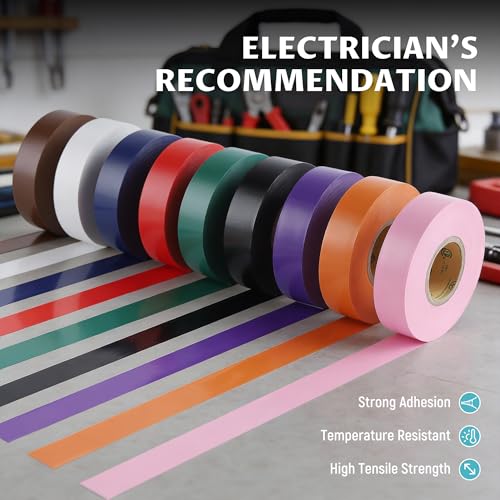 Lichamp 20-Pack Colored Electrical Tape Waterproof, 3/4 in x 66ft, UL/CSA