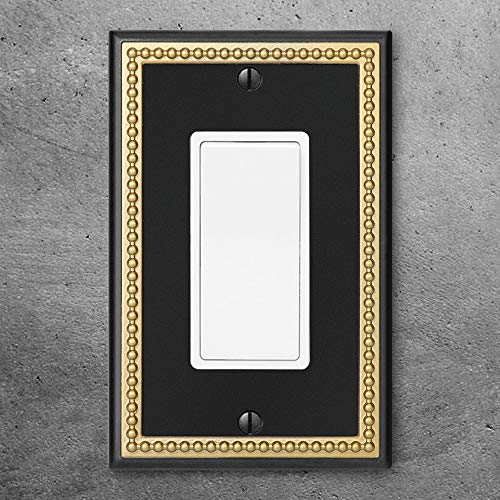 Pearled Frame Decorative Wall Plate Switch Plate Outlet Cover (Single Decorator 2PK, Black & Dark Golden) - style: Single Decorator 2PK