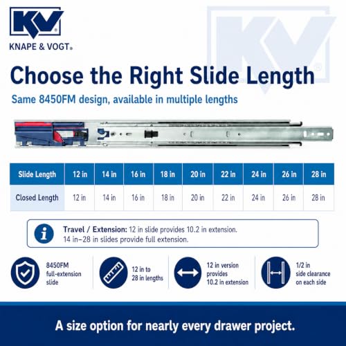 Knape & Vogt Side Mount Soft-Close Drawer Slide, Pair, Inch - size: 18 Inch