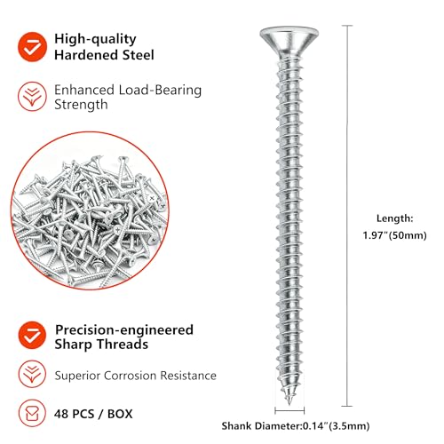 48pcs 2 inch Galvanized Wood Screws,Wood Screws for Drywall,Phillips Drive Self Tapping Dry Wall Screws - size: 2in(48pcs)