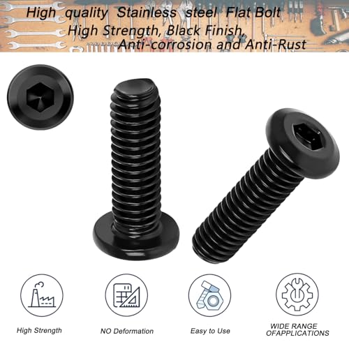 Metuja M6-1.0 x 30mm,20-Pack Black Flat Head Hex Socket Cap Screw Bolts,304 Stainless Steel,Fully Threaded M6 Bolts,Metric Fasteners for Furniture - size: M6-1.0x30mm