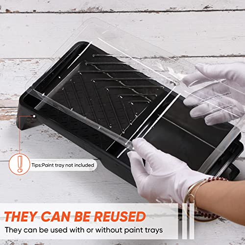 Geelin 50 Pcs Small Paint Tray Liner 4 Inch Mini Disposable Heavy Duty Plastic Roller Tray Liner with Deep Paint Pocket Compatible with Most 4" Rollers