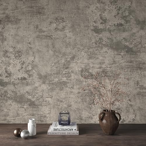 JSEVEM 24"×354" Light Brown Concrete Wallpaper Peel and Stick Industrial Beige Gray Cement Contact Paper Vinyl Warp Matte Textured Self Adhesive Wall Paper for Bedroom Bathroom Office Walls - color: Brown Gray, size: 24" x 354"