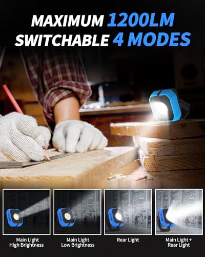 Led Work Light with 4 Modes, 1200LM Portable COB Magnetic Light - color: Blue