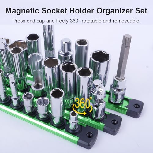 Magnetic Socket Holder Organizer Set - color: Green, size: 1/4