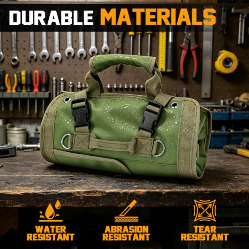 Roll Up Tool Bag Organizer for Car, Truck and Garage, Army Green