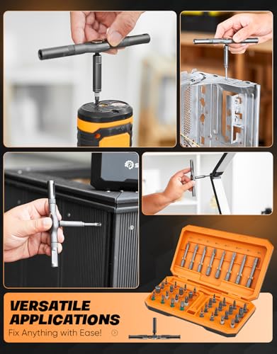 SakerPlus 42-in-1 Magnetic Ratcheting Screwdriver Set with T-Handle(Orange) - color: Orange