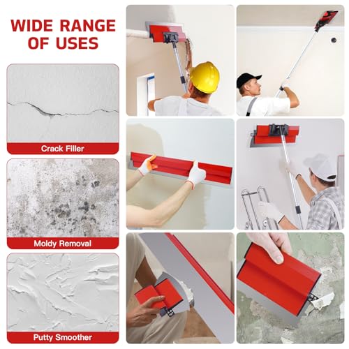 DEKEones Drywall Skimming Blade Set with Portable Case, Stainless Steel 6", 10",16", 24"&32" Skimming Blades with 28"-62" Extension Handle, Drywall Finishing Tools for Plasterboard and Wallboard