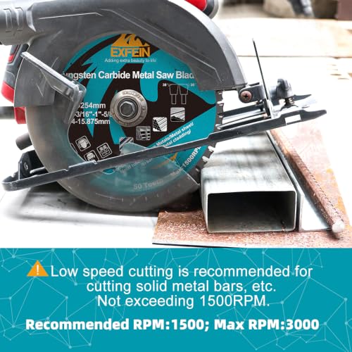 10 Inch 50T Metal Circular Saw Blade - EXFEIN Tungsten Carbide Tipped Saw Blade Arbor 1-3/16" for Metal Sheet or Pipe, Angle Iron, Rebar, Ferrous Metals, Non-Ferrous Metals - size: 10"
