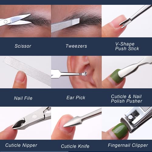FAMILIFE Stainless Steel Manicure Set 11-in-1 Professional Nail Clipper Kit - color: Navy Blue