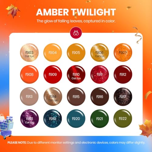 Beetles Fall Gel Nail Polish Colors Set - Red Yellow Cat Eye Gel Polish | 20 Colors Brown Green Soak Off Uv Manicure Kit with Base Glossy Matte Top Coat & Magnet Gift for Women - color: 0-0 Amber Twilight