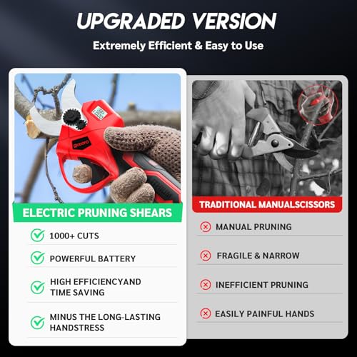 Upgraded Electric Pruning Shears,1.4" Cutting Diameter Cordless Power Pruner with LCD Display, Brushless Motor Pruning Shears with 2000mAh*2 Rechargeable Batteries for Garden Tree Pruner Branch - style: LCD-1.4" red