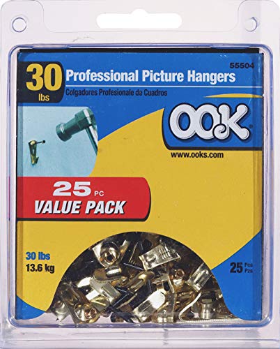 OOK Professional Picture Hangers, 30lb Capacity, 25 Pack, Brass Finish - size: 25 piece