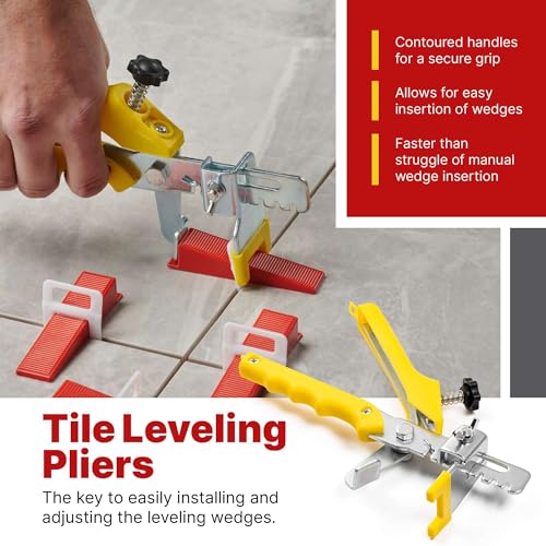 1401 Pcs Tile Leveling System with 1/32" (1mm) Tile Spacers, Tile Wedges and Tile Leveling Clips - Saves Time for Perfect and Precise DIY Installation of Ceramic Tiles - With Leveler Tool (Pliers) - color: 1/32" (1mm) Clip Thickness, size: 1401 Piece Kit