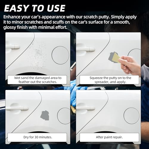 Calvana (2-Pack 20g Car Body Filler Repair, Automotive Putty Scratch Filler, Quick-Drying Formula for Minor Touch-ups, Ideal for Car Paint Scratch Removal and Rust, with 4pack Sand Paper Repair Tools - size: 2Pack+4 Sand Paper Kit