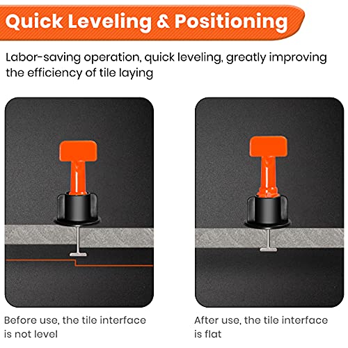 Tile Leveling System Kit,200pcs Reusable Tile Leveler Spacers+1000pcs 1/12" Cross-shaped Tile Spacers+5pcs Wrench+50pcs 1/16" Replaceable Spare Steel T-Pin,Tools for Wall Floor Tile Adjustment(200) - size: 200