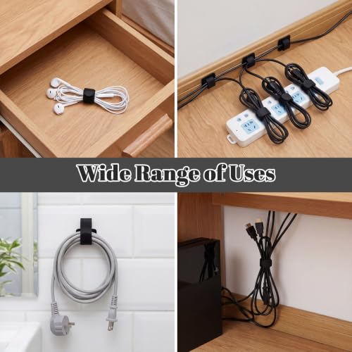 100 Pcs Cable Management Under Desk, Hook and Loop Cable Straps, Black - color: Black