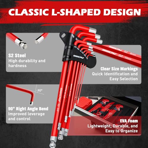 SEDY 30-Piece Long Arm Ball End L-Hex & Torx Key Set with Grip Handle, Ultimate Hex Key Wrench Set with T-Handle and Extension Bars, SAE 1/16" to 3/8", Metric 1.5mm to 10mm, Torx T10 to T50 - style: 30-Piece Set (with T-Handle)